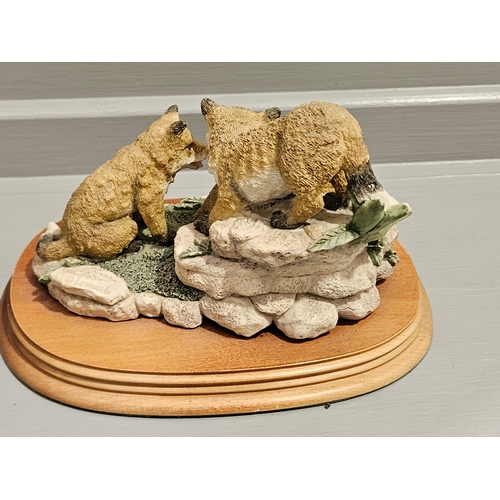 134 - The Leonardo Collection Nature Studies Group Of Fox Pups 1995 On Wood Base