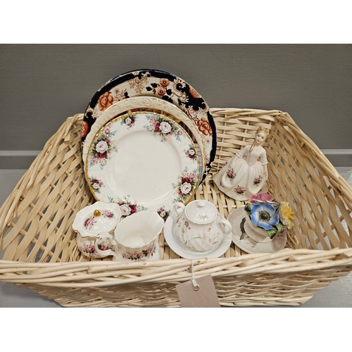 183 - Basket Including Assorted Plates & China Etc