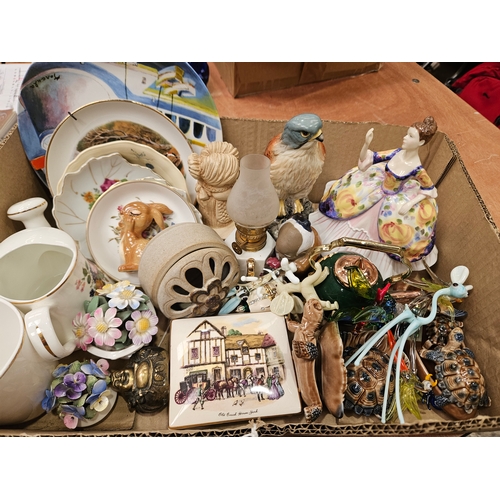 189 - Box Including Wade Figures, Beneagles Scotch Whisky Kestrel Decanter, Royal Doulton Pretty Ladies 'C... 