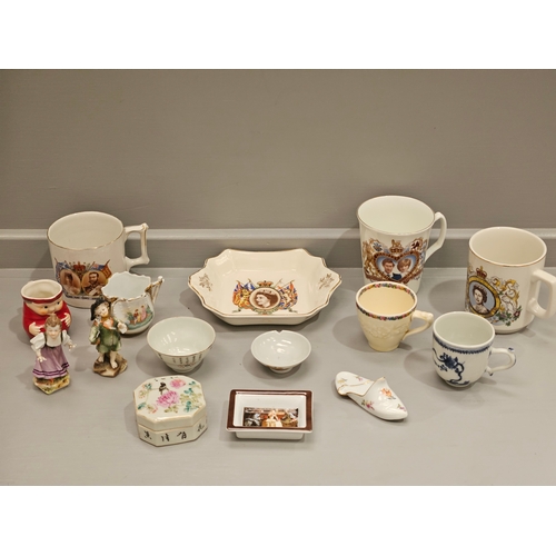 205 - 4 Coronation Mugs & Dish, Assorted China Etc