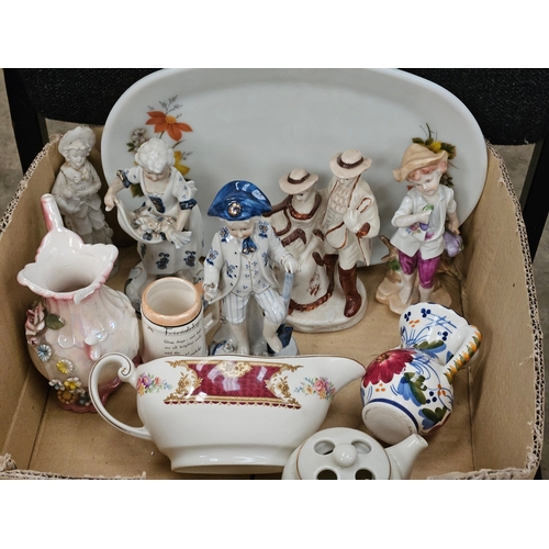 233 - Box Including Mantel Vases, Assorted Plates, Figurines Etc