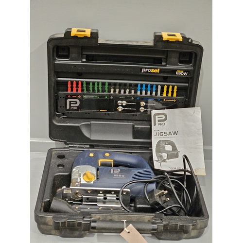 249 - Pro Electric Jigsaw, Blades & Handbook In Case