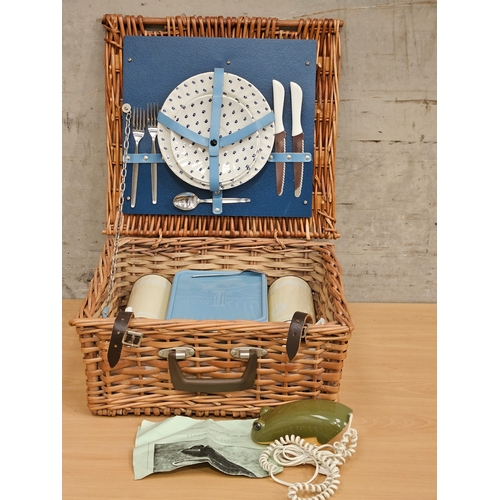 258 - Picnic Basket & Contents, Mini Frog Phone