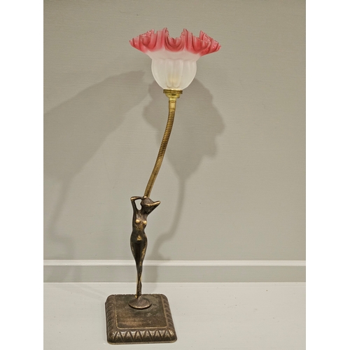 272 - Art Nouveau Table Lamp With Cranberry Shade H53cm