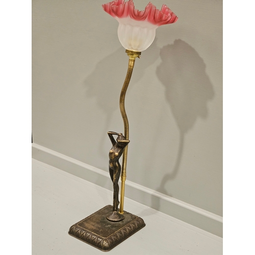 272 - Art Nouveau Table Lamp With Cranberry Shade H53cm