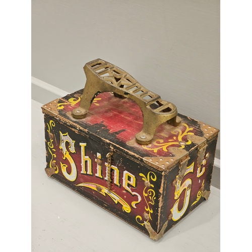 275 - Hand Painted Metal Bound Shoe Shine Box