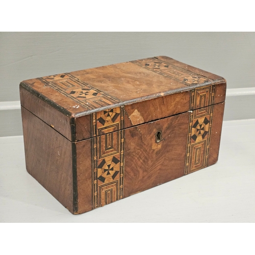 276 - Mahogany Inlaid Tea Caddy With Chess & Draught Pieces