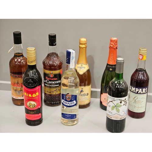 280 - 8 Bottles Including Campari, Babycham Peach Fizz, Rum, Liqueur Etc