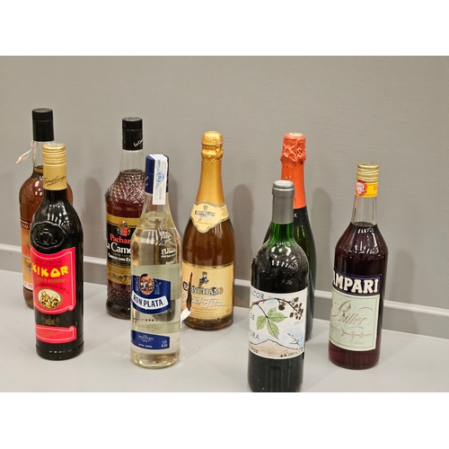 280 - 8 Bottles Including Campari, Babycham Peach Fizz, Rum, Liqueur Etc