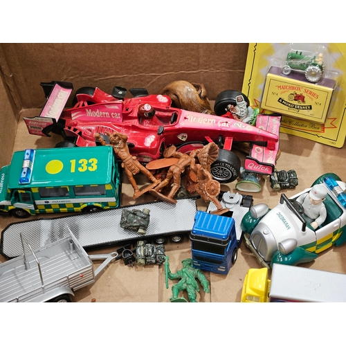 284 - Box Including Toy Trains, Carriages, Toy Figures Etc