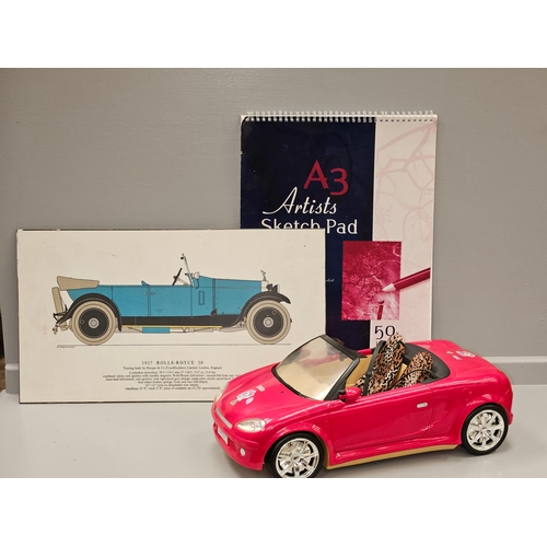 332 - Child's Toy Car, 1927 Rolls-Royce 20 Plaque & A3 Artists Sketch Pad