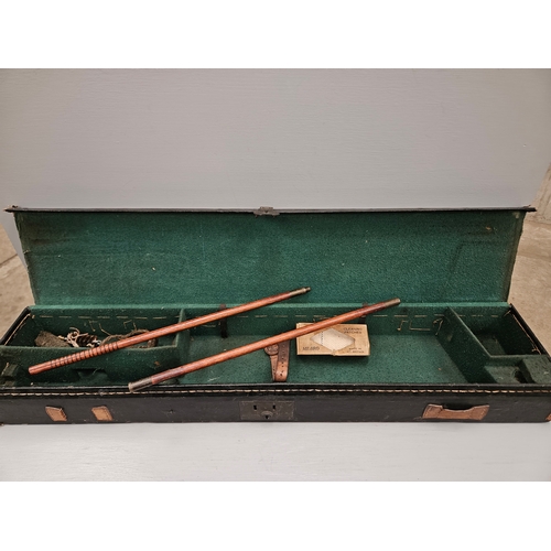 338 - Leather & Wood Gun Case & Cleaning Rod Etc