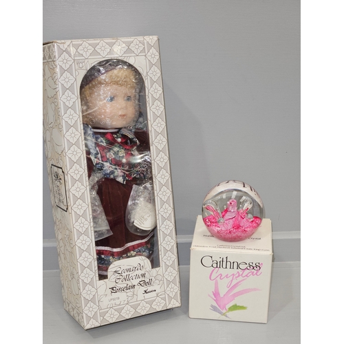 359 - Caithness Crystal Moonflower Paperweight & Leonardo Collection Porcelain Doll