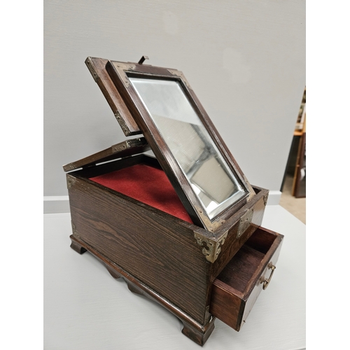 367 - Vintage Wooden Brass Bound With Folding Mirror Vanity Box