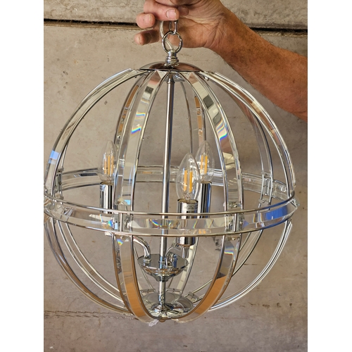 375 - 2 Plated Globe Shaped 3 Bulb Ceiling Lights H43cm