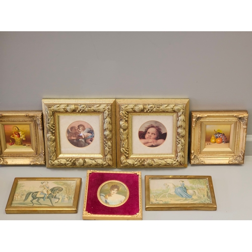 391 - 10 Assorted Floral, Still Life Prints Etc In Miniature Gilt & Brass Frames