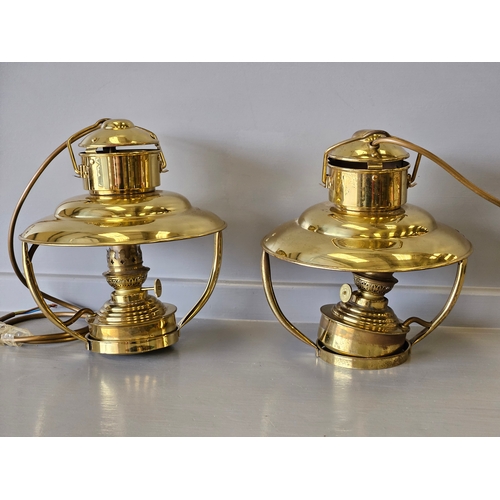 412 - A Pair Of Brass Oil Lamp Style Electric Lights, Assorted Cutlery Etc