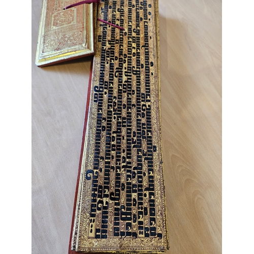 431 - Burmese Buddhist Style Manuscript - 16 Gilt & Lacquered Leaves With 2 Gilt Covers