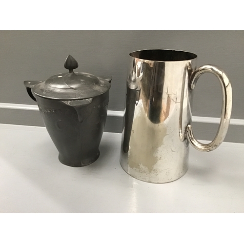 479 - Pewter Biscuit Jar & Plated Jug