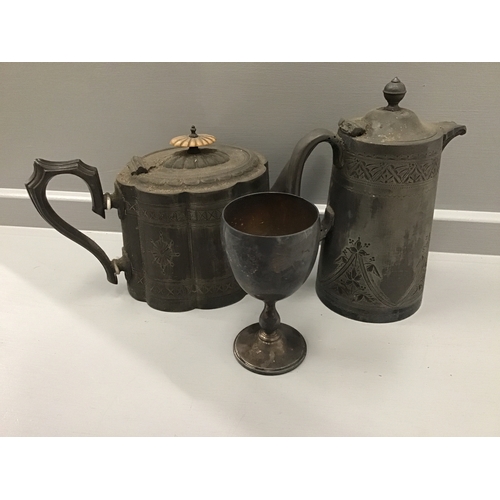 482 - Plated Tea & Coffee Pot & Wine Goblet