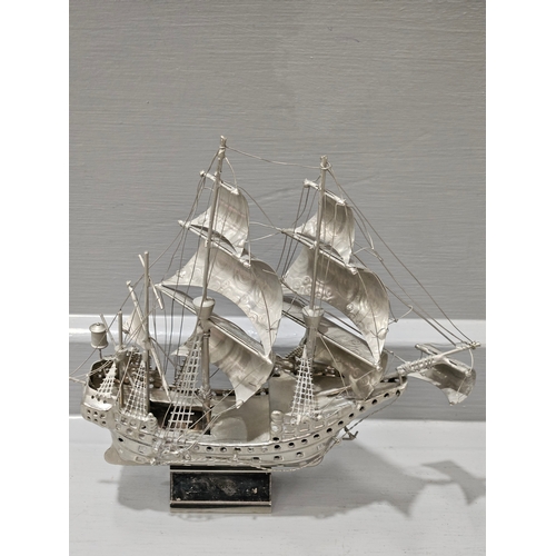 509 - White Metal Model Tall Ship H15cm W18cm