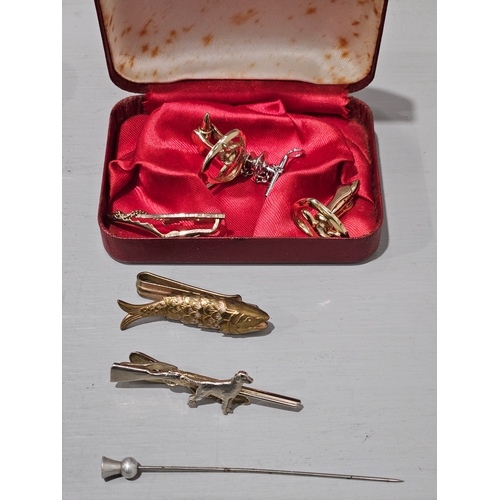 525 - Box Including Assorted Cutlery, Cuff Links, Tie Clips, 2 Old Whistles, Coins Etc