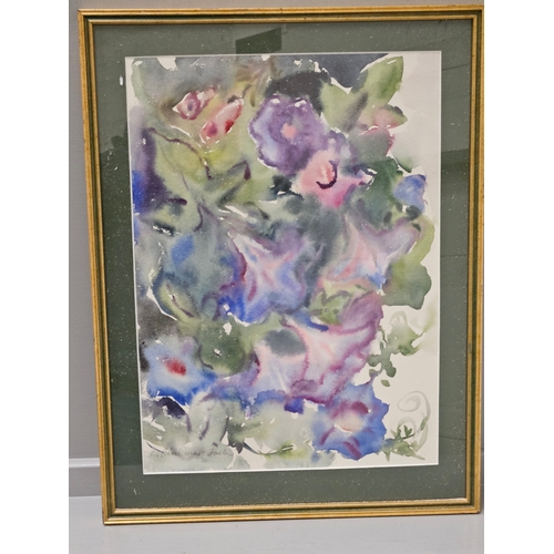 549 - Framed Signed Oil On Canvas - Flowers, 2 Signed Watercolour Floral Prints