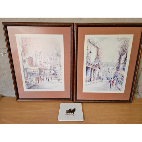 572 - 2 'French Street' Scene Prints & Horse Tile