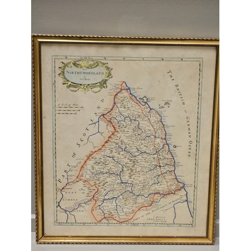 582 - 3 Hunting Prints & A Map Of Northumberland