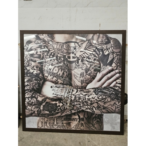 604 - 2 Large Framed Black & White Body Tattoo Pictures