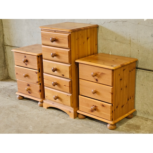 666 - Pine Chest Of Drawers & 2 Pine Bedside Drawers