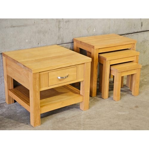 673 - Oak Occasional Table H49cm W57cm D57cm & Oak Nest Of 3 Tables