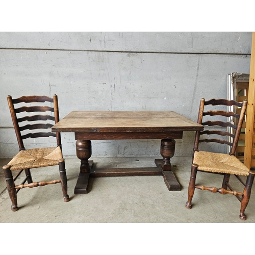 697 - Oak Draw Leaf Dining Table H75cm W138cm D84cm & 4 Rush Seated Dining Chairs