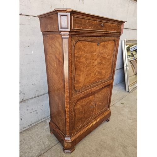 700 - Victorian Walnut Escritoire Desk Secretaire H140cm W100cm D43cm (Slight Damage) No Keys