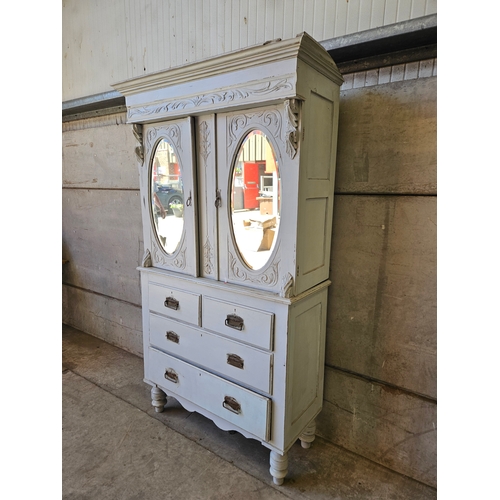 702 - Painted Pine Linen Press H205cm W118cm D52cm