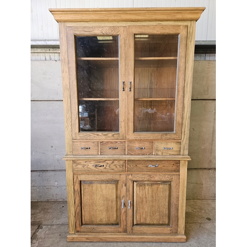 703 - Oak Glazed Kitchen Dresser H220cm W130cm D51cm