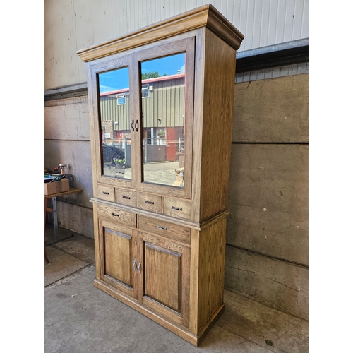 703 - Oak Glazed Kitchen Dresser H220cm W130cm D51cm