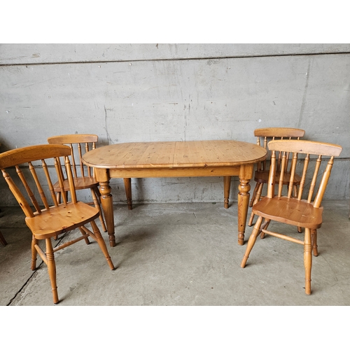 708 - Pine Kitchen Table H73cm W152cm D90cm & 4 Chairs & 2 Others