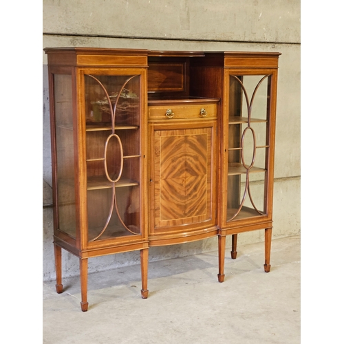 718 - Victorian Mahogany Inlaid China Cabinet H141cm W138cm D42cm