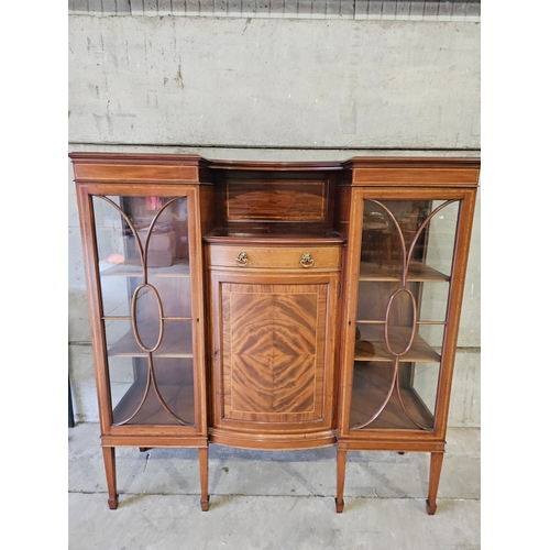 718 - Victorian Mahogany Inlaid China Cabinet H141cm W138cm D42cm