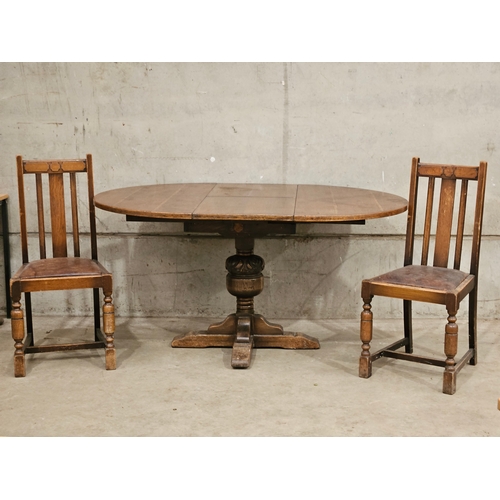 728 - Oak Extending Table & 2 Chairs H77cm L155cm