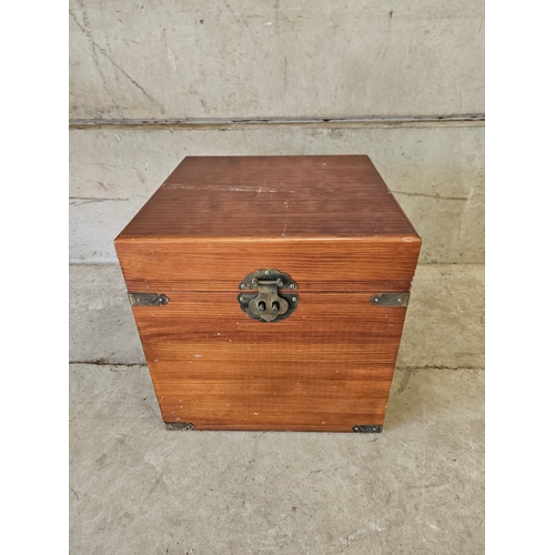 731 - Mahogany Storage Box H45cm, Desk Lamp Etc