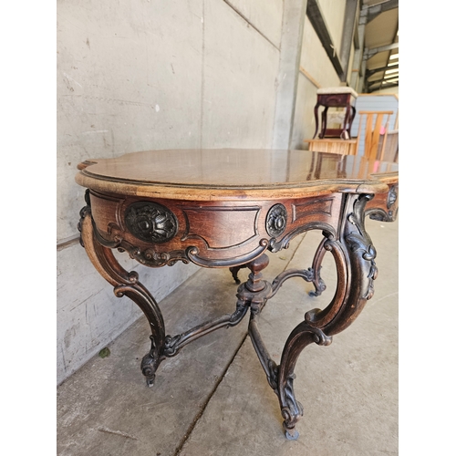 738 - Mahogany Carved French Style Entry/Centre Table H73cm W145cm D95cm