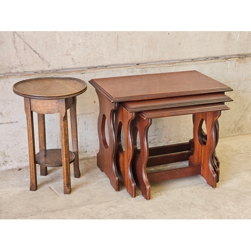 751 - Oak Side Table & Mahogany Nest Of 3 Tables