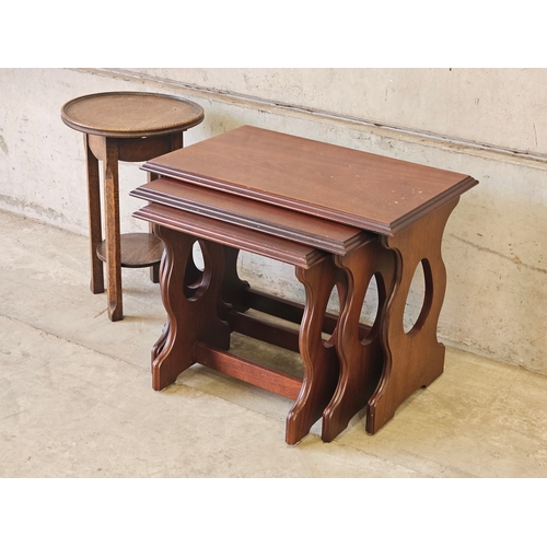 751 - Oak Side Table & Mahogany Nest Of 3 Tables