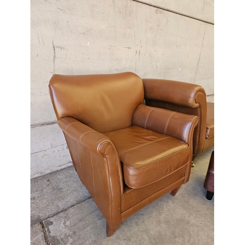 757 - Leather Chaise Lounge, Leather Armchair, & Footstool