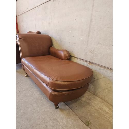 757 - Leather Chaise Lounge, Leather Armchair, & Footstool