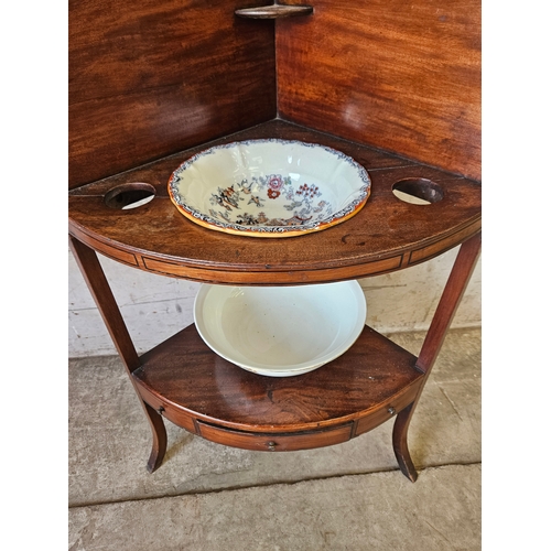 760 - Victorian Mahogany Corner Washstand H108cm W67cm & 2 Bowls