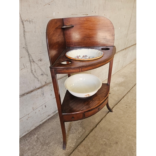 760 - Victorian Mahogany Corner Washstand H108cm W67cm & 2 Bowls