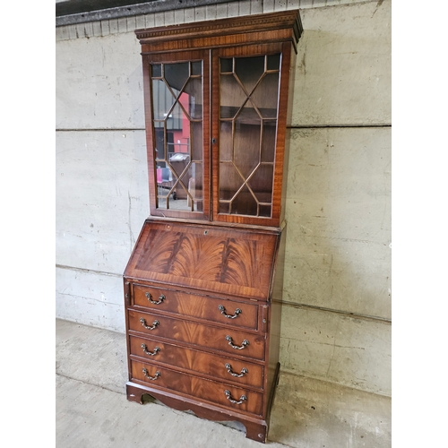 762 - Mahogany Bureau Bookcase H192cm W75cm D45cm